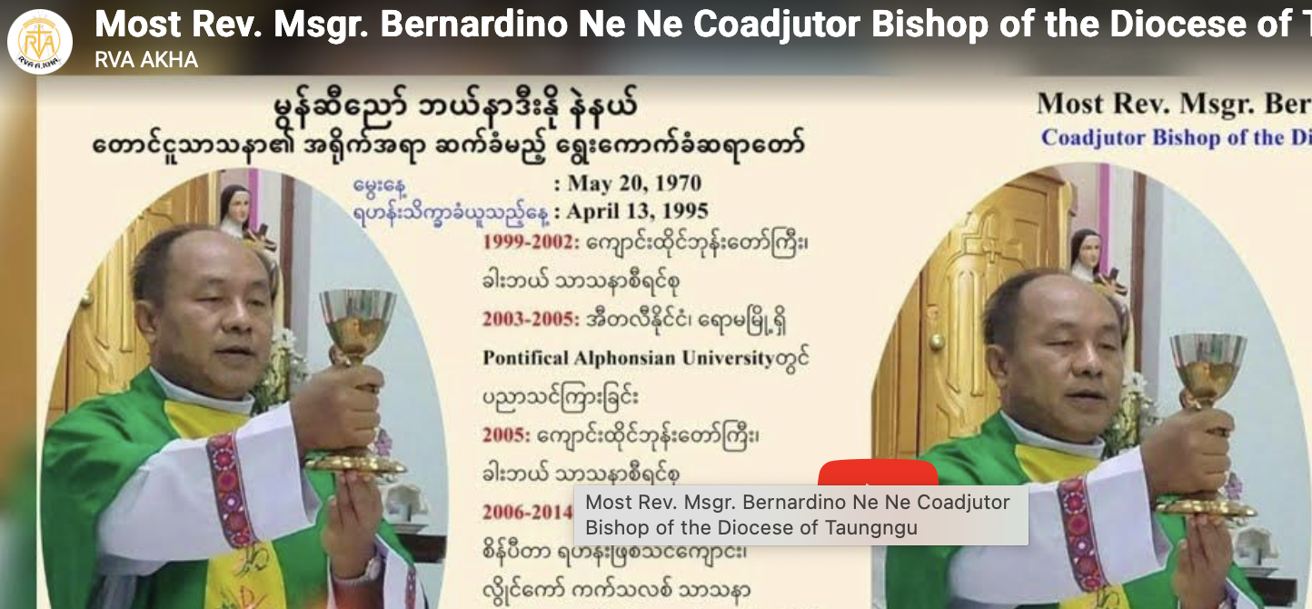 Taungngu Katawlika[sa[sa[na[-eu gha{du[,(Msgr) Bernardino Ne Ne -ah{, yaw{bo yaw sah{, a[da bishop a{ya{, tse{da}neh[